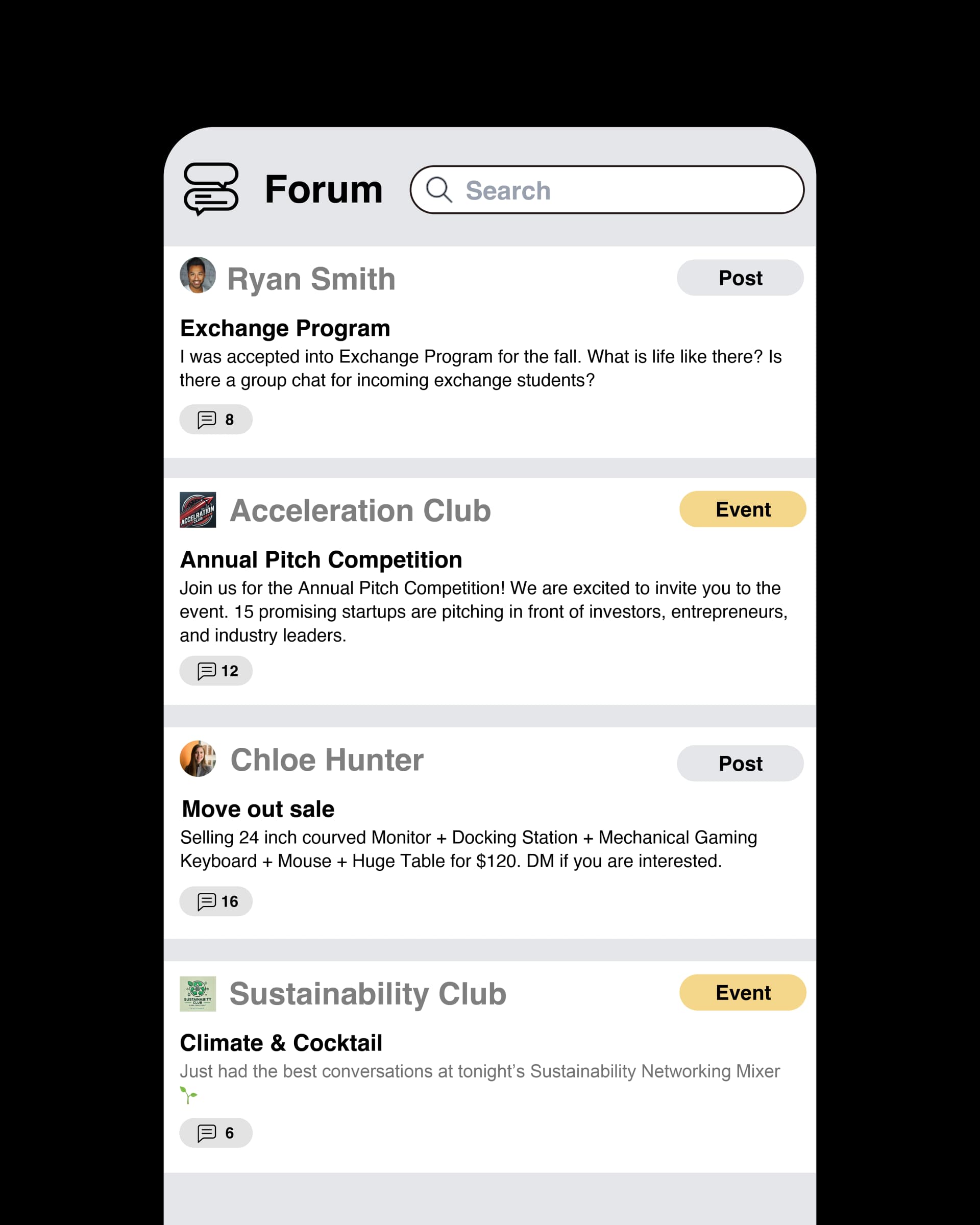 Forum and Events UI